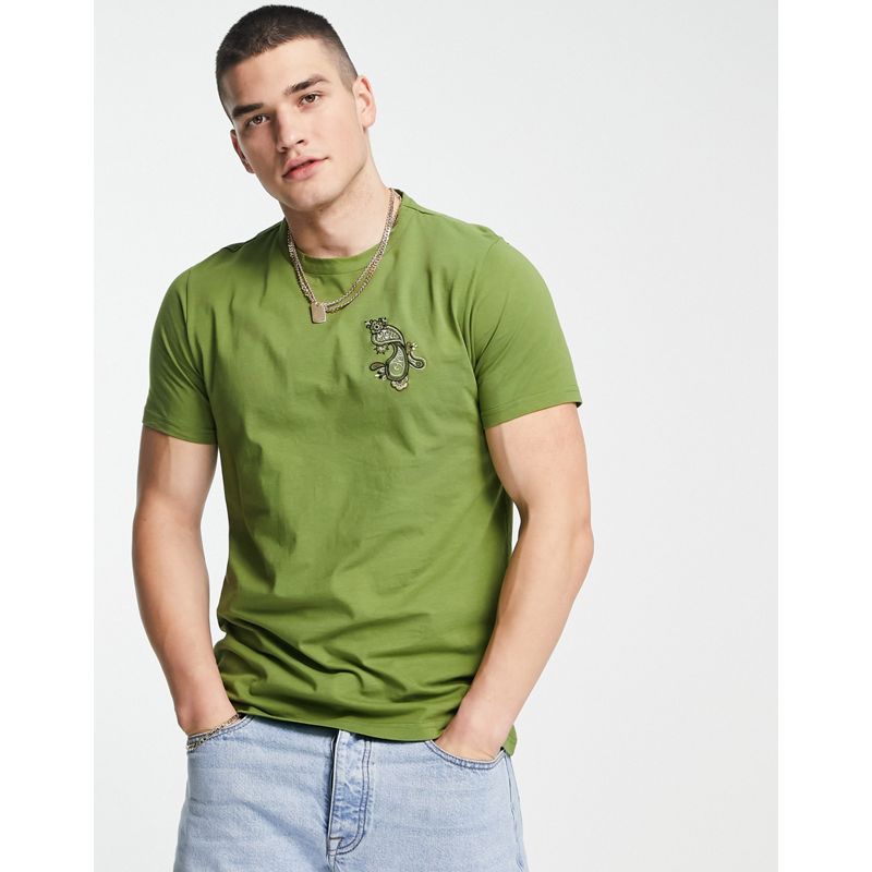 T-shirt e Canotte 8uuXU Pretty Green - Wonderwall - T-shirt kaki con stampa cachemire 
