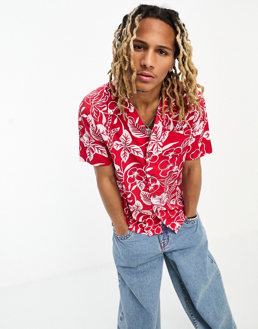 x Elvis leaf shirt in red with all over print