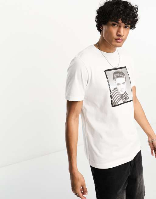 Pretty Green x Elvis - T-shirt bianca con stampa di foto sul petto