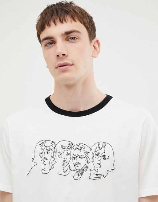 Pretty Green x The Beatles embroidered t-shirt in white | ASOS