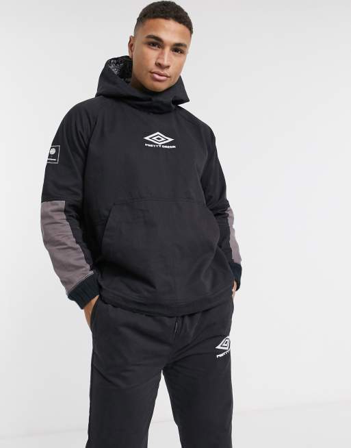 Pretty Green x Umbro hooded drill top in black ASOS