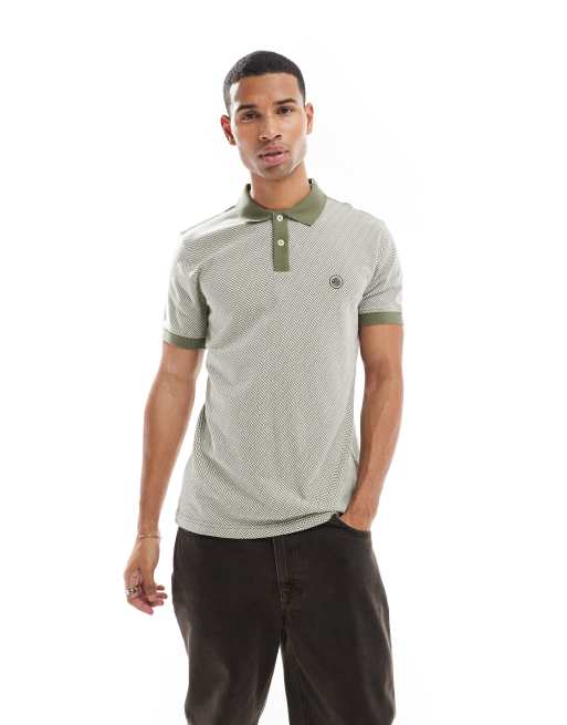 Pretty Green – Żakardowa koszulka polo w kolorze khaki