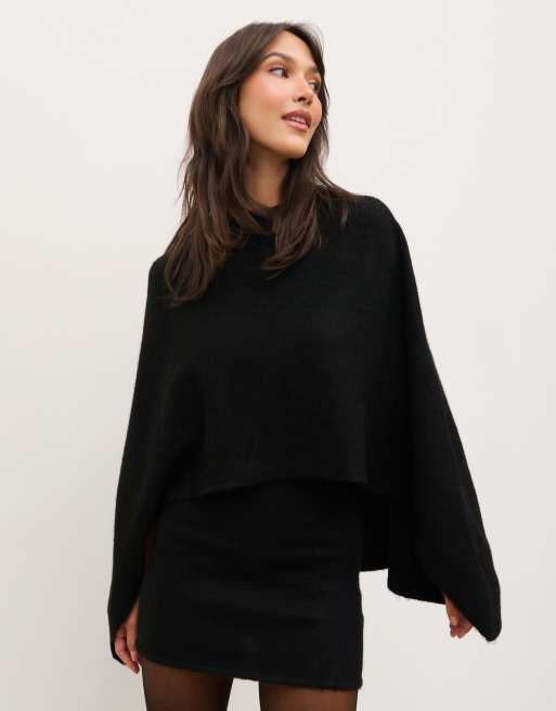 Pretty Lavish 2 in 1 knitted mini dress with cape in black, 2 of 5