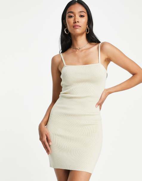 Bershka ruched side tank dress in camel