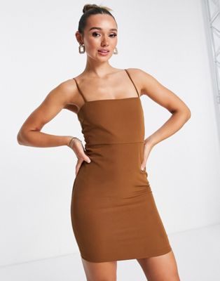 Pretty Lavish 90s square neck mini dress in brown - ASOS Price Checker