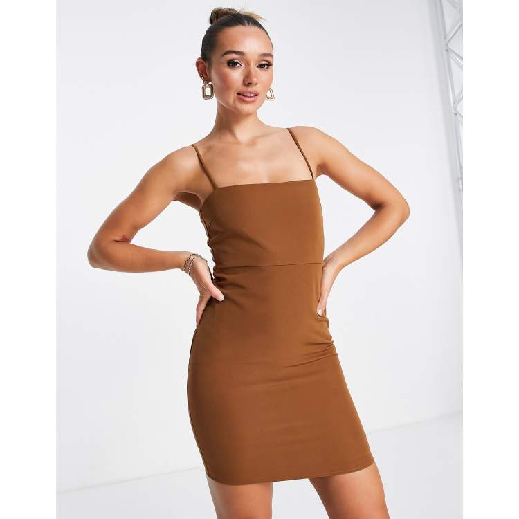  Women Adjustable Straps Mustard Mini Bodycon Dress Sleeveless  Sexy Backless Long Tie Up on Back Party Dress (XS, White) : Clothing, Shoes  & Jewelry