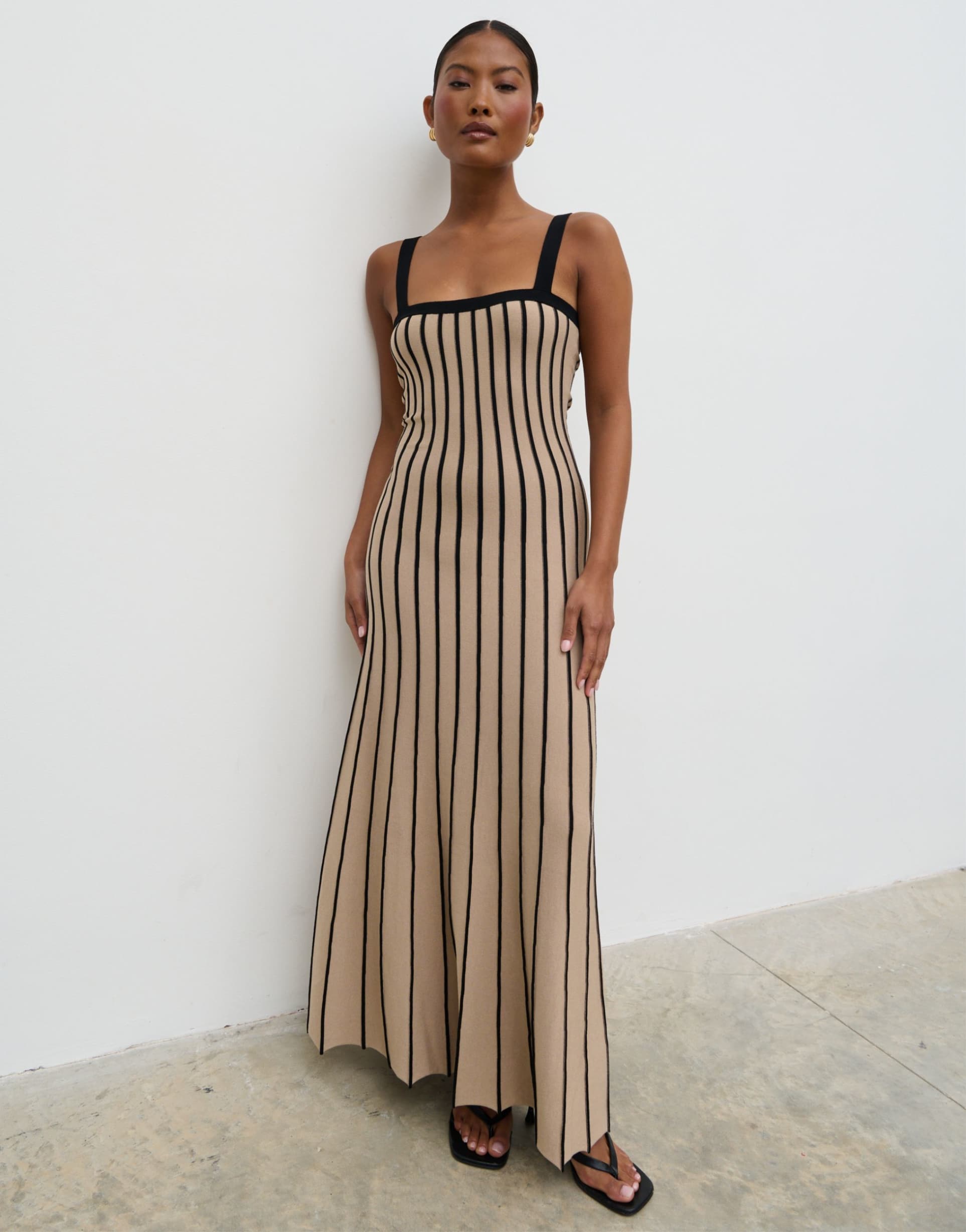 pretty lavish alyssia striped midaxi dress in beige