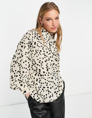 Pretty Lavish Ambre high neck balloon sleeve blouse in cream spot print - ASOS Price Checker
