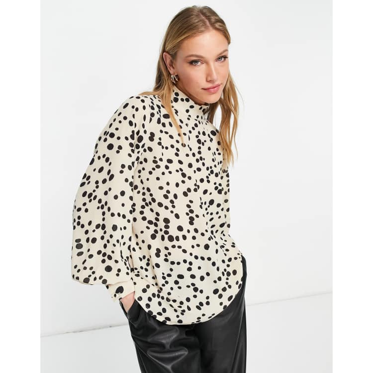 Pretty Lavish Ambre high neck balloon sleeve blouse in cream spot