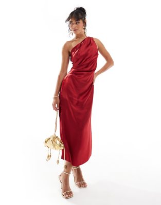 Pretty Lavish - Amelia - Gerafftes Midaxi-Kleid in Rot