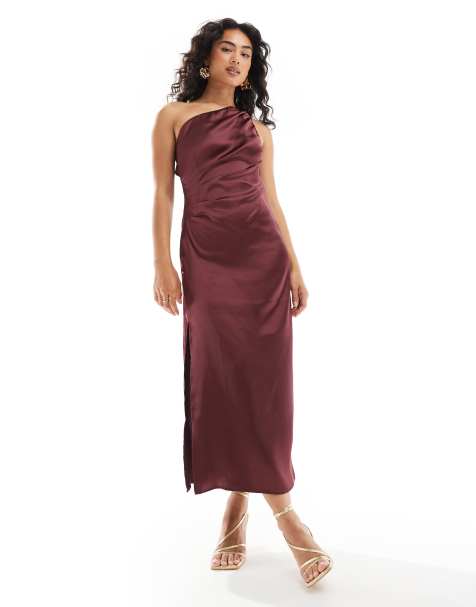 Pretty Lavish Amelia one shoulder satin midi dress in plum - view 1