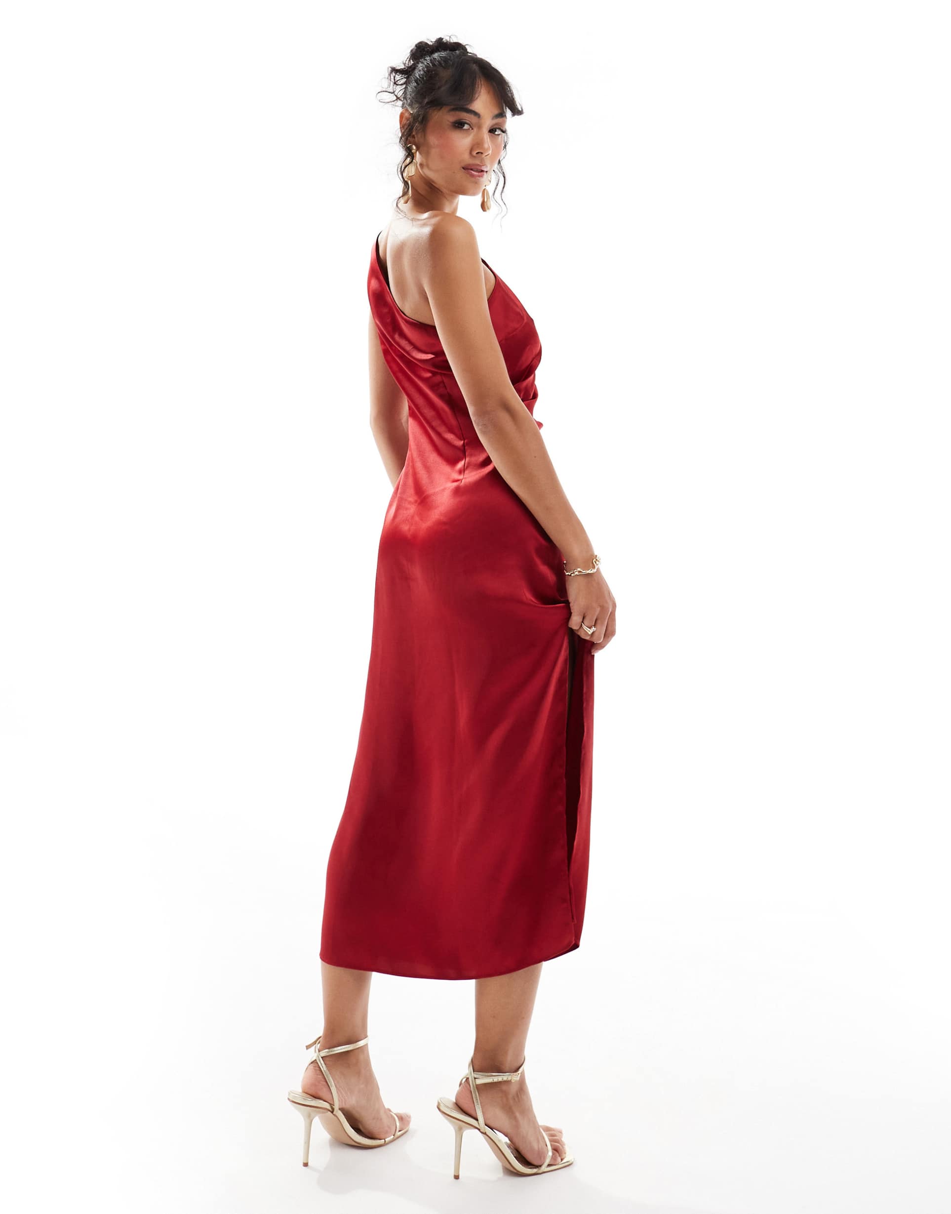 pretty lavish amelia ruched midaxi dress in red