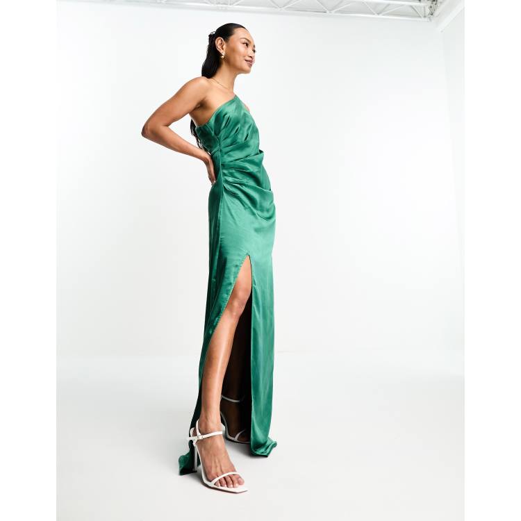 Amelia Ruched Maxi Bridesmaid Dress - Matte Olive – Pretty Lavish