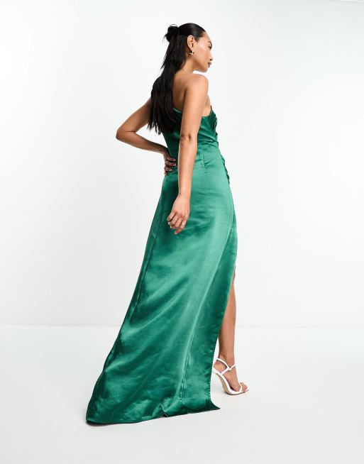 Pretty Lavish Amelia ruched one shoulder satin maxi dress in