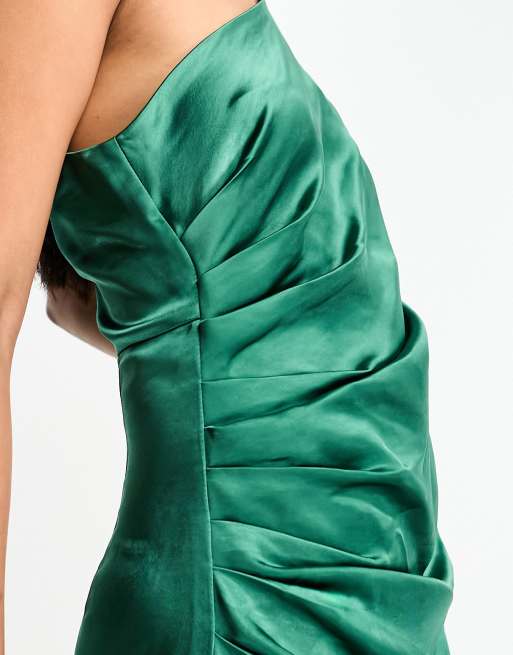 Petite Emerald Green One Shoulder Ruched Wide Leg Jumpsuit