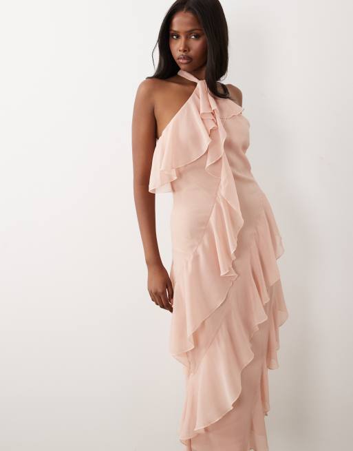 Pretty Lavish – Aria – Chiffon-Midikleid in Rosa mit Neckholder-Träger und Rüschen, 2 von 4