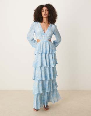Pretty Lavish Ashton Cut-out Ruffle Maxi Dress In Blue