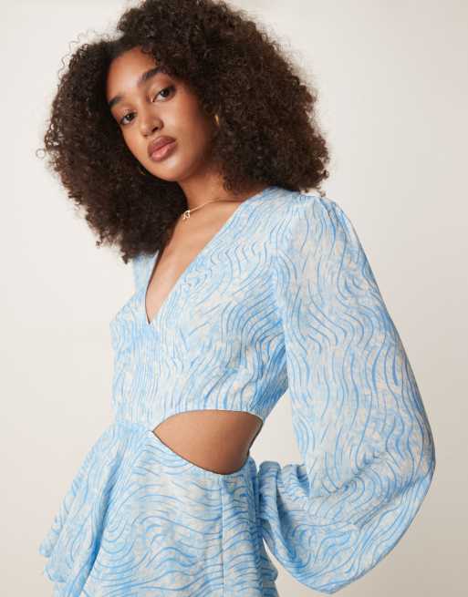 Pretty Lavish Ashton cut-out ruffle maxi dress in blue swirl print | ASOS