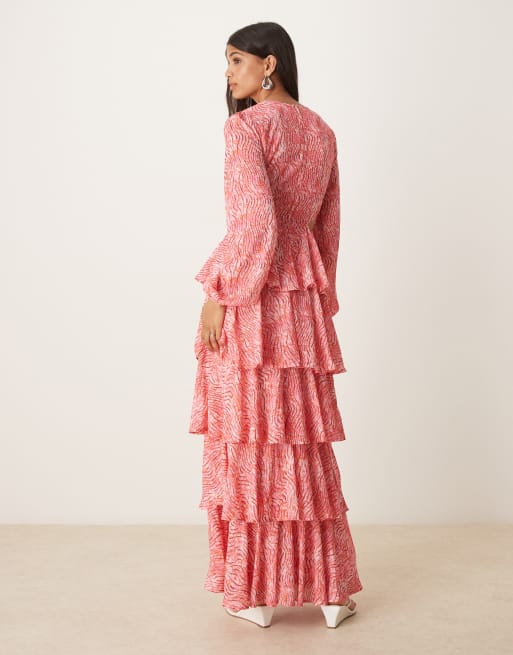 Pretty Lavish Ashton cut-out ruffle maxi dress in coral abstract print, 4 of 4