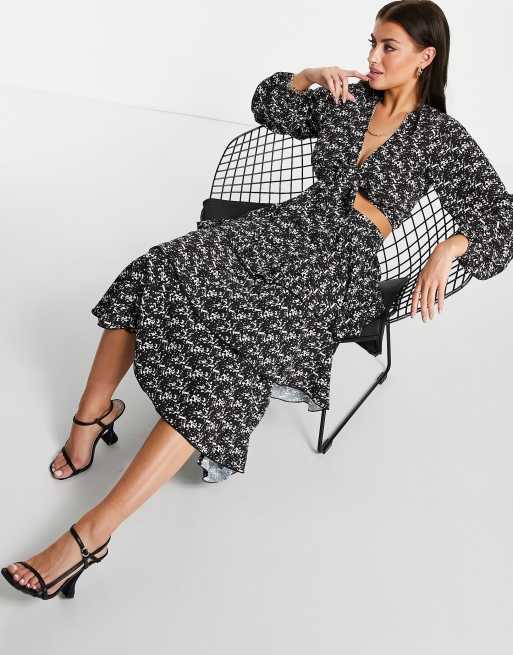 Pretty Lavish - Ashton - Midi-rok met stroken en split in abstracte print, deel van co-ord set