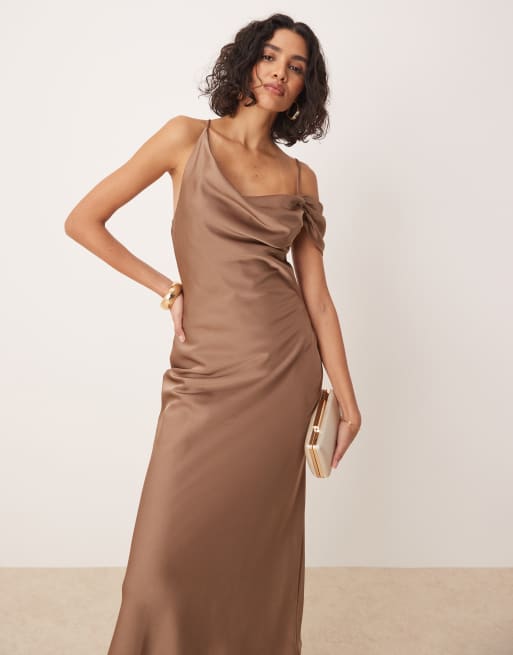 mocha brown satin dress Mocha Luxe Satin Maxi Dress | Wedding Guest Dress