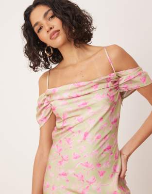 Pretty Lavish Asymmetric Cowl Slip Maxi Dress In Pink