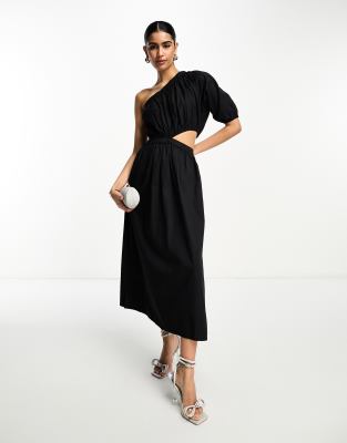 Pretty Lavish asymmetric cut-out smock midaxi dress in brown - view 1
