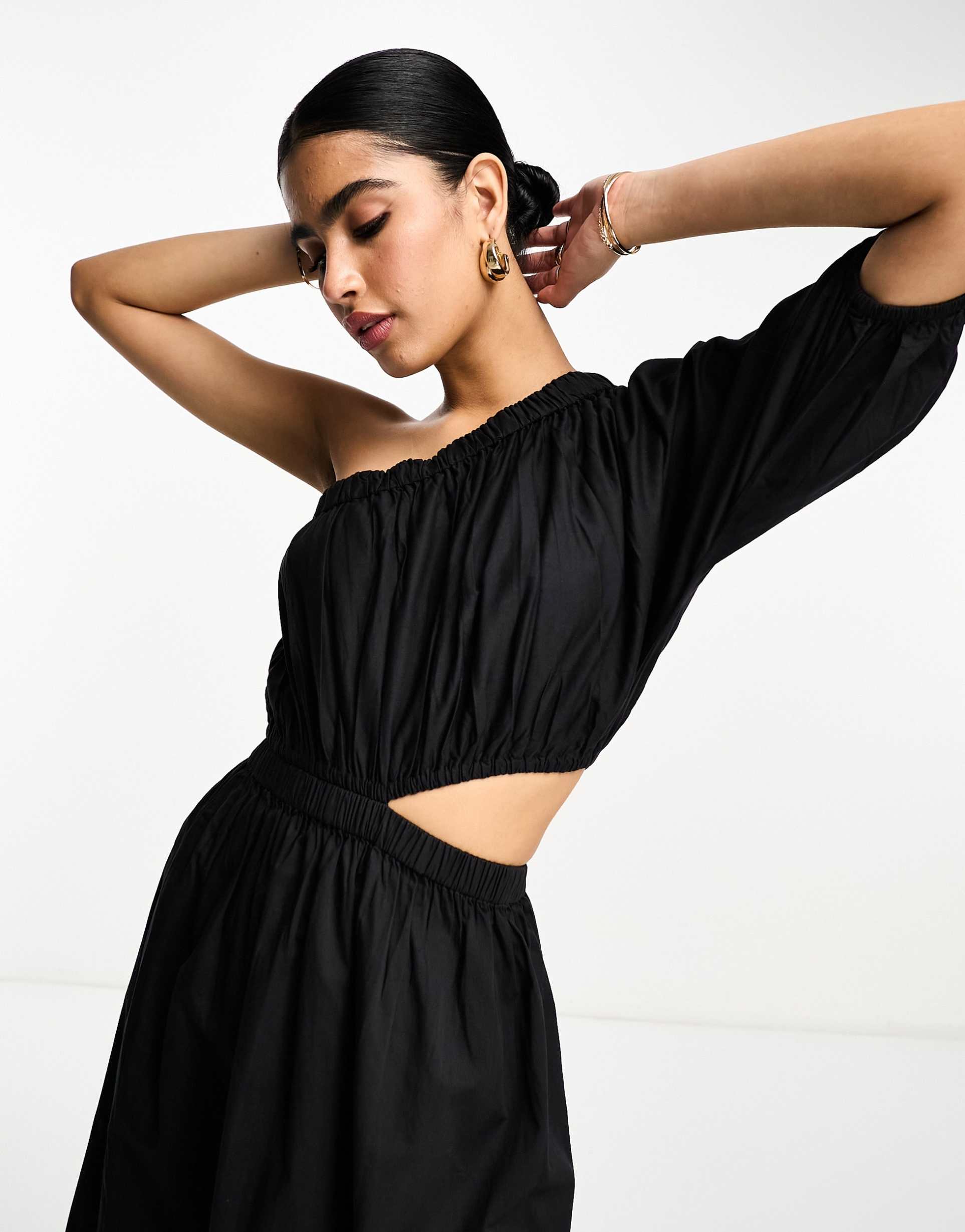 pretty lavish asymmetric cut-out smock midaxi dress in brown