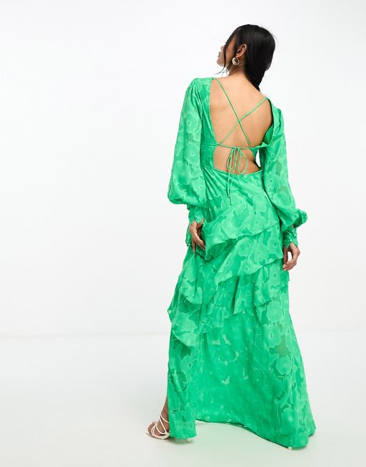 Ivelisse Ruffle Trim Asymmetric Dress in Green