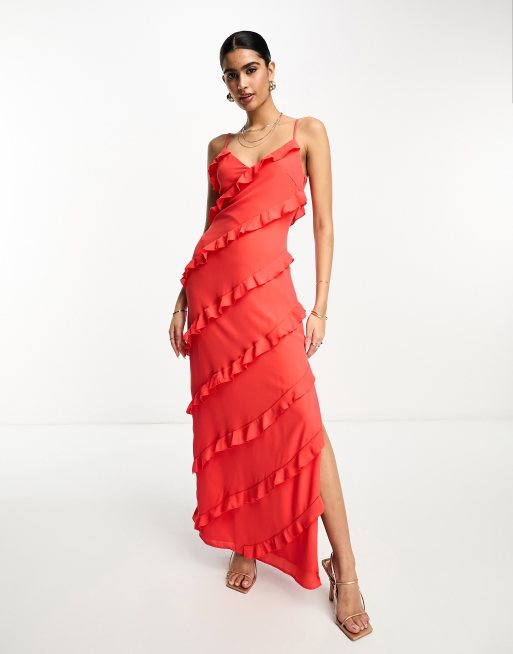 Red deals ruffle dress