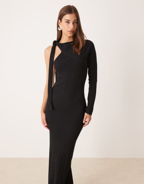 Pretty Lavish asymmetric sparkle knit midaxi dress in black - view 1