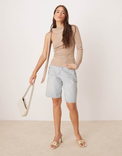 Pretty Lavish asymmetric sparkle knit top in taupe, 3 of 4