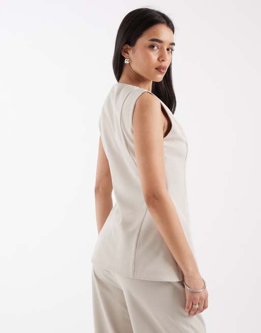 Pretty Lavish asymmetric tailored vest in stone - part of a set, 4 of 4