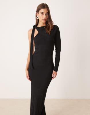 Pretty Lavish - Asymmetrisches, glitzerndes Midaxi-Kleid aus Strick in Schwarz