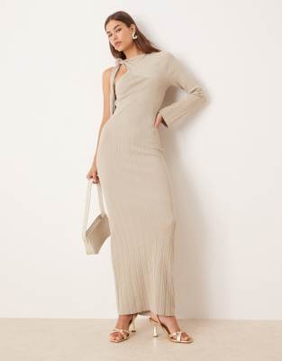 Pretty Lavish - Asymmetrisches, glitzerndes Midaxi-Kleid aus Strick in Taupe-Neutral