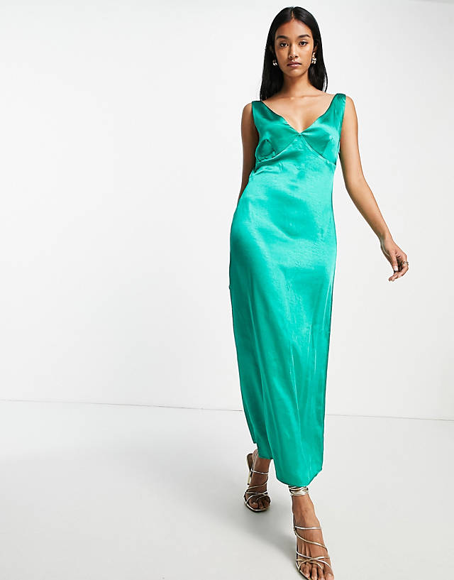 Pretty Lavish backless satin midaxi dress in emerald green