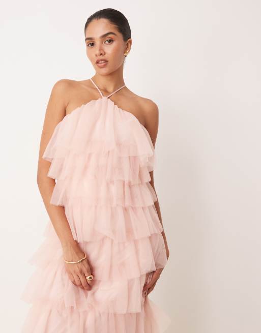 Pretty Lavish backless tulle ruffle maxi dress in peony pink, 4 of 4