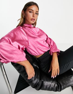 Pretty Lavish balloon sleeve crop blouse co-ord in millennial pink
