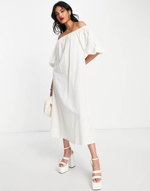 Pretty Lavish balloon sleeve smock dress in white | ASOS