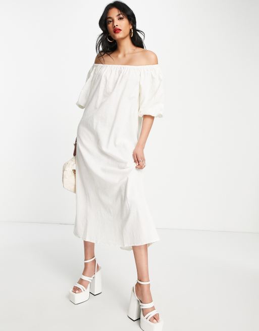 Pretty Lavish balloon sleeve smock dress in white