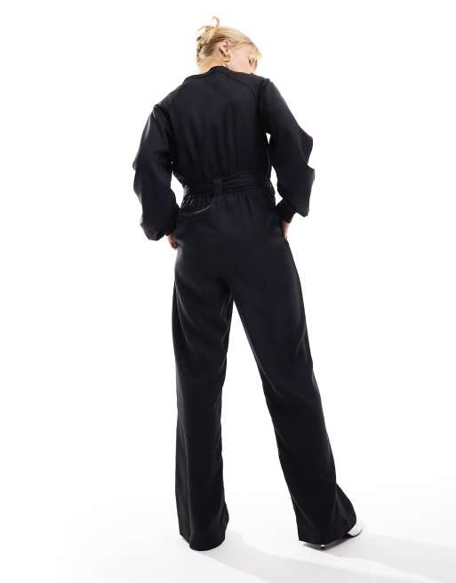 Pretty Lavish balloon sleeve utility jumpsuit in black