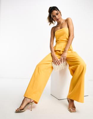 Pretty Lavish bandeau jumpsuit with pockets in orange - ASOS Price Checker