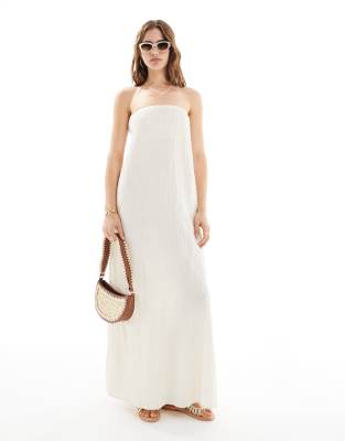 Pretty Lavish bandeau linen blend midaxi dress in beige-Neutral