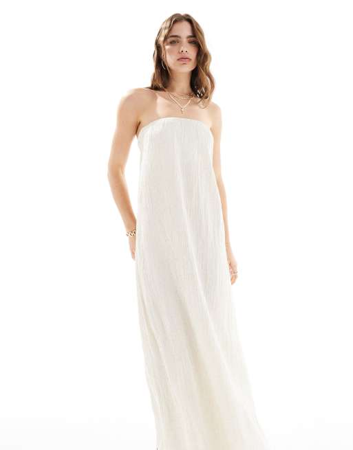 Pretty Lavish bandeau linen blend midaxi dress in beige, 3 of 4
