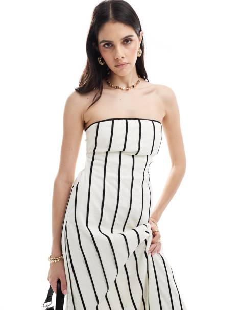 Pretty Lavish bandeau midaxi dress in cream stripe - view 1