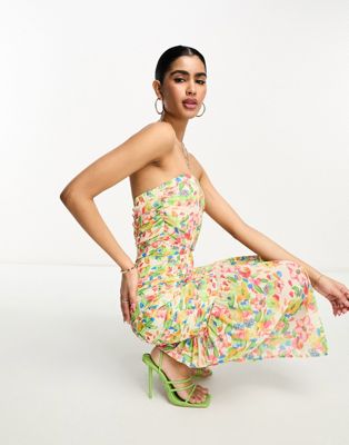 Pretty Lavish bandeau ruched midaxi dress in mixed floral