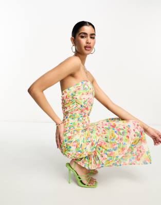 Pretty Lavish bandeau ruched midaxi dress in mixed floral - view 1