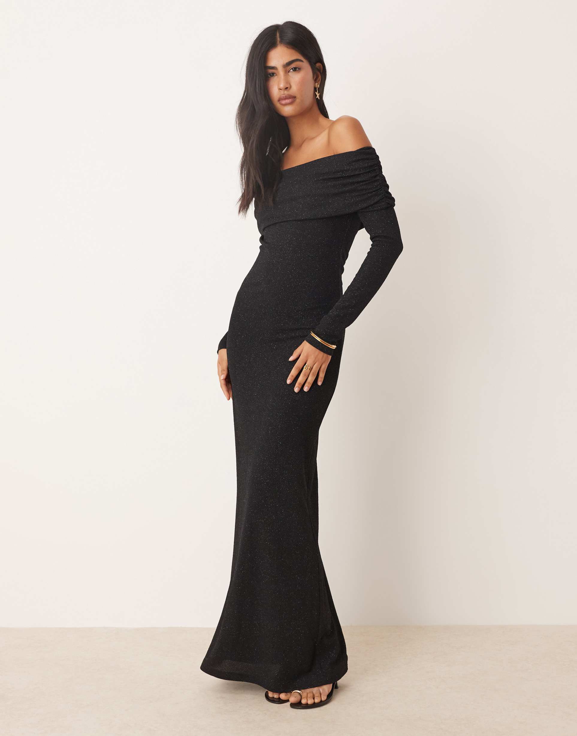 pretty lavish bardot jersey maxi dress in black