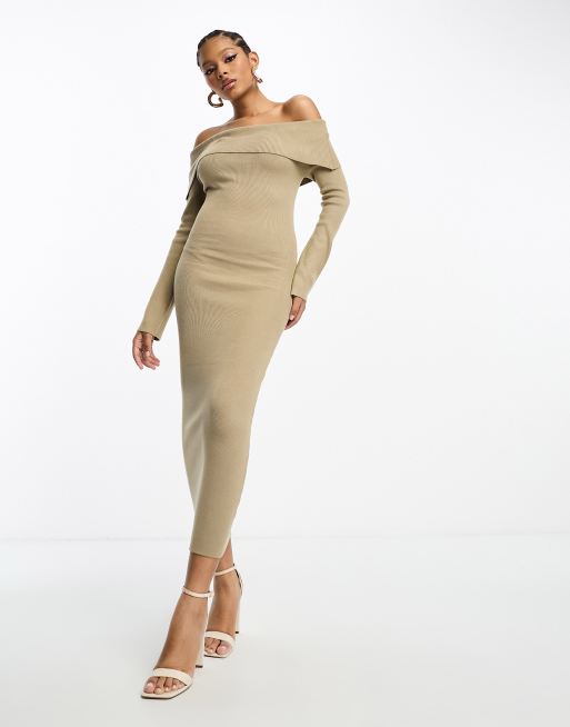 Baylee Soft Knit Midaxi Dress - Beige – Pretty Lavish