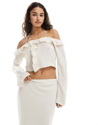 Pretty Lavish bardot ruffle top co-ord in cream